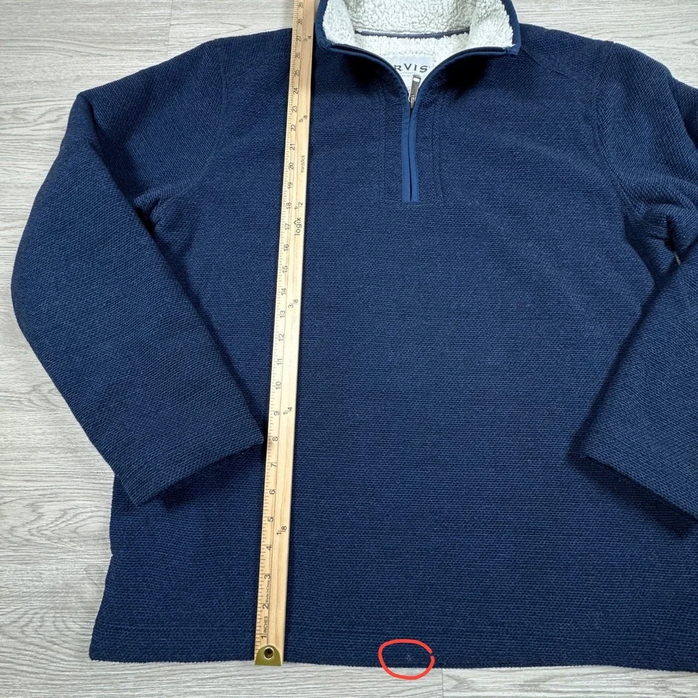 Orvis Men Quarter Zip Pullover Navy‎ Blue Large Sherpa Lined Knit Sweater